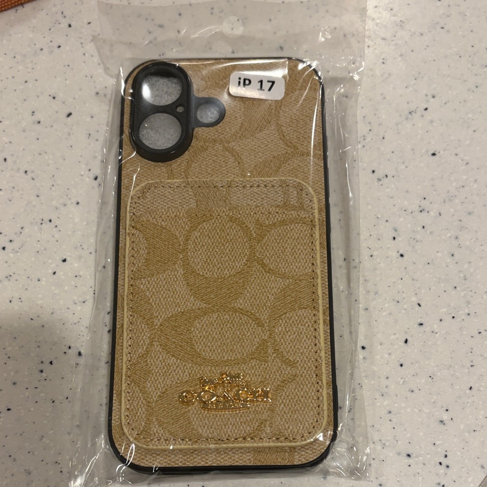Coach light Beige Signature Phone Case with Card Slot for 1phone 17 regular